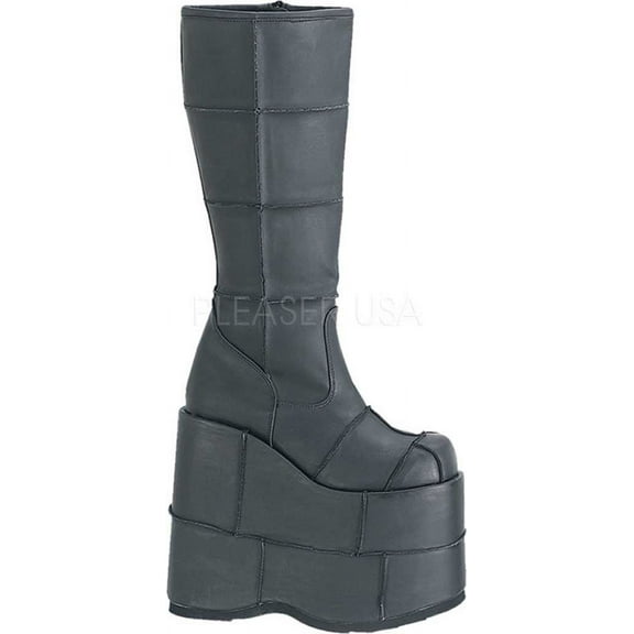 7" P/F Goth Cyber GoGo Punk Patched Blk PU Knee BT - Blk Vegan Leather, 7