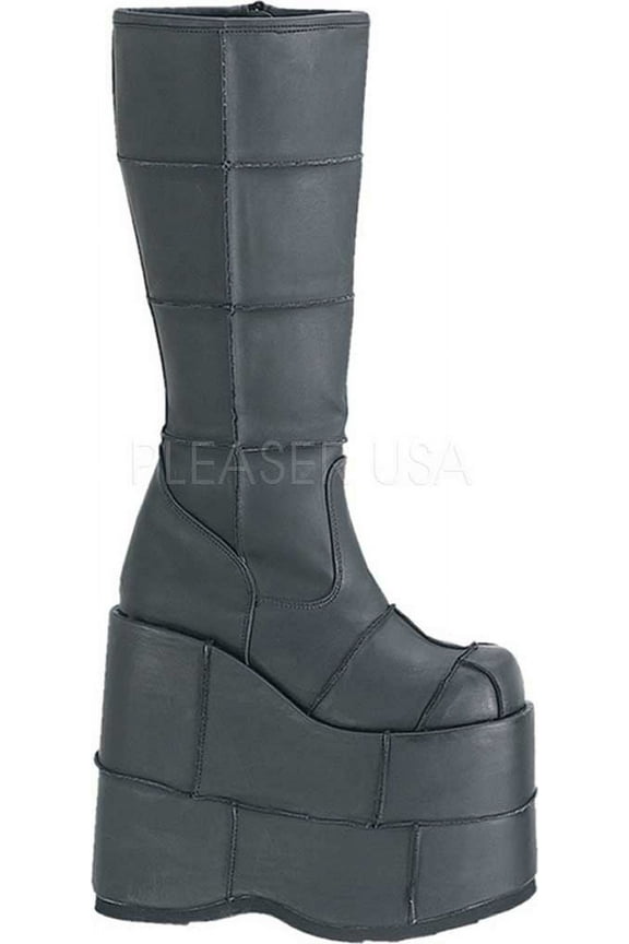 7" P/F Goth Cyber GoGo Punk Patched Blk PU Knee BT - Blk Vegan Leather, 7