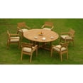 thumbnail image 1 of 7 PC A Grade Outdoor Patio Teak Dining Set - 72" Round Table & 6 Cellore Stacking Arm Chairs, 1 of 4