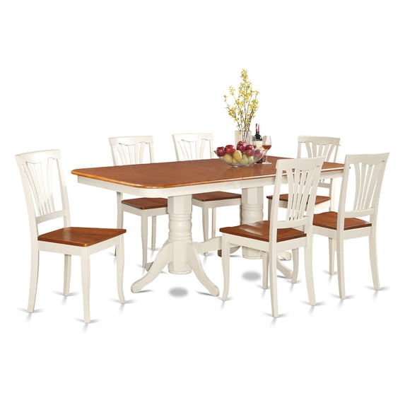 AVON7-SBR-LC 7 Pc Avon Table Set , Rubberwood , 6 Padded Leather Chairs , Saddle Brown , Expandable , Elegant & Durable