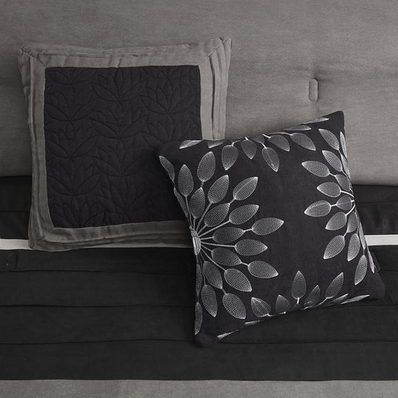 7 PC Pieced Faux Suede Comforter Set Black King