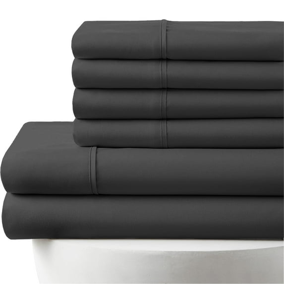 7-PC Split King Egyptian 800-TC Cotton Sheet Set - 10" Deep Pockets with 1 Fitted Sheet, 1 Oversized Flat Sheet 4 Pillowcases - Dark Grey