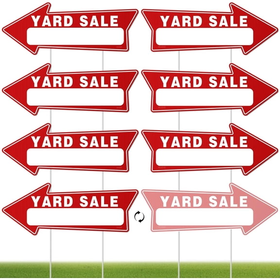 7 PC Yard Sale Signs with Stakes, 17" x 6", Double-Sided Yard Sale Arrows Sign with 14 Stakes, Large Garage Yard Sale Sign, Yard Sale Supplies