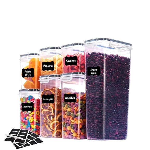 Asnews 7PCS Airtight Food Storage Containers with Lids, Plastic Kitchen and Pantry Organization Canisters