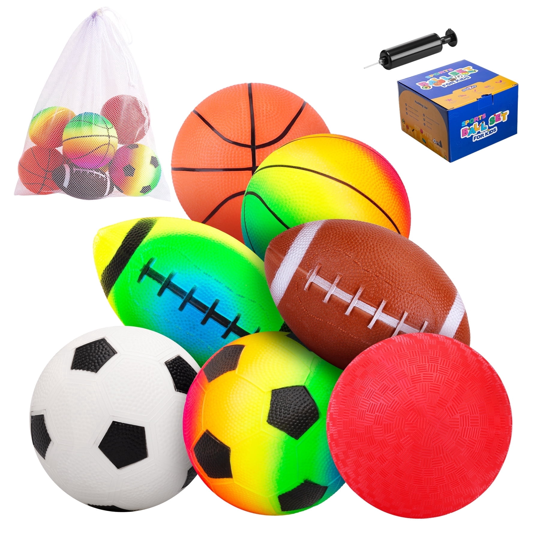 PLAYZAP Balls for Toddlers 1-3, 7 Pcs Toddler Sports Balls Set, 5 Inches Playground Ball, Soccer Ball, Basketball, Football, Sports Outdoor Toys for Kids