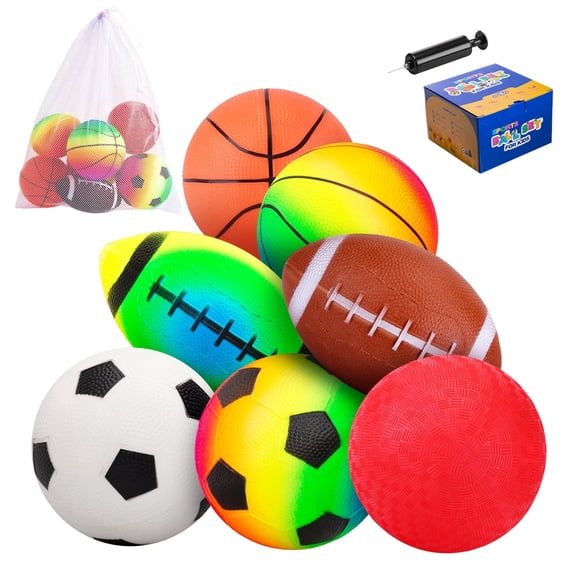PLAYZAP Balls for Toddlers 1-3, 7 Pcs Toddler Sports Balls Set, 5 Inches Playground Ball, Soccer Ball, Basketball, Football, Sports Outdoor Toys for Kids