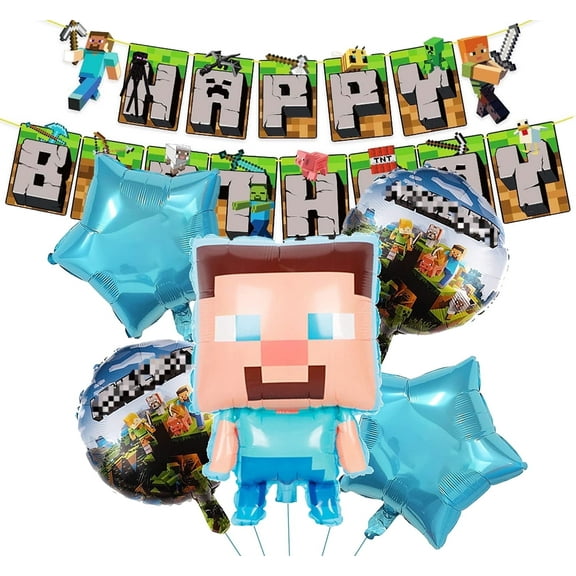 7 PCS Birthday Party Balloons Pixel Mining Balloons Pixel Style Party Balloons  Minecraft Balloons