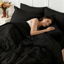 7 PCS Black Comforter Set Twin Size, 7 Pieces Bed in a Bag, All Season Bedding Set Conclude 1 Quilted Comforter, 1 Flat Sheet, 1 Fitted Sheet, 4 Pillowcases