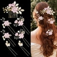 thumbnail image 1 of 7 PCS Bridal Flower Wedding Hair Clips Crystal Pearl Hair Pins Headpiece Side Bridal Comb Gold Wedding Hair Accessories Jewelry for Brides Bridesmaids Women Girls Updo(Pink), 1 of 4
