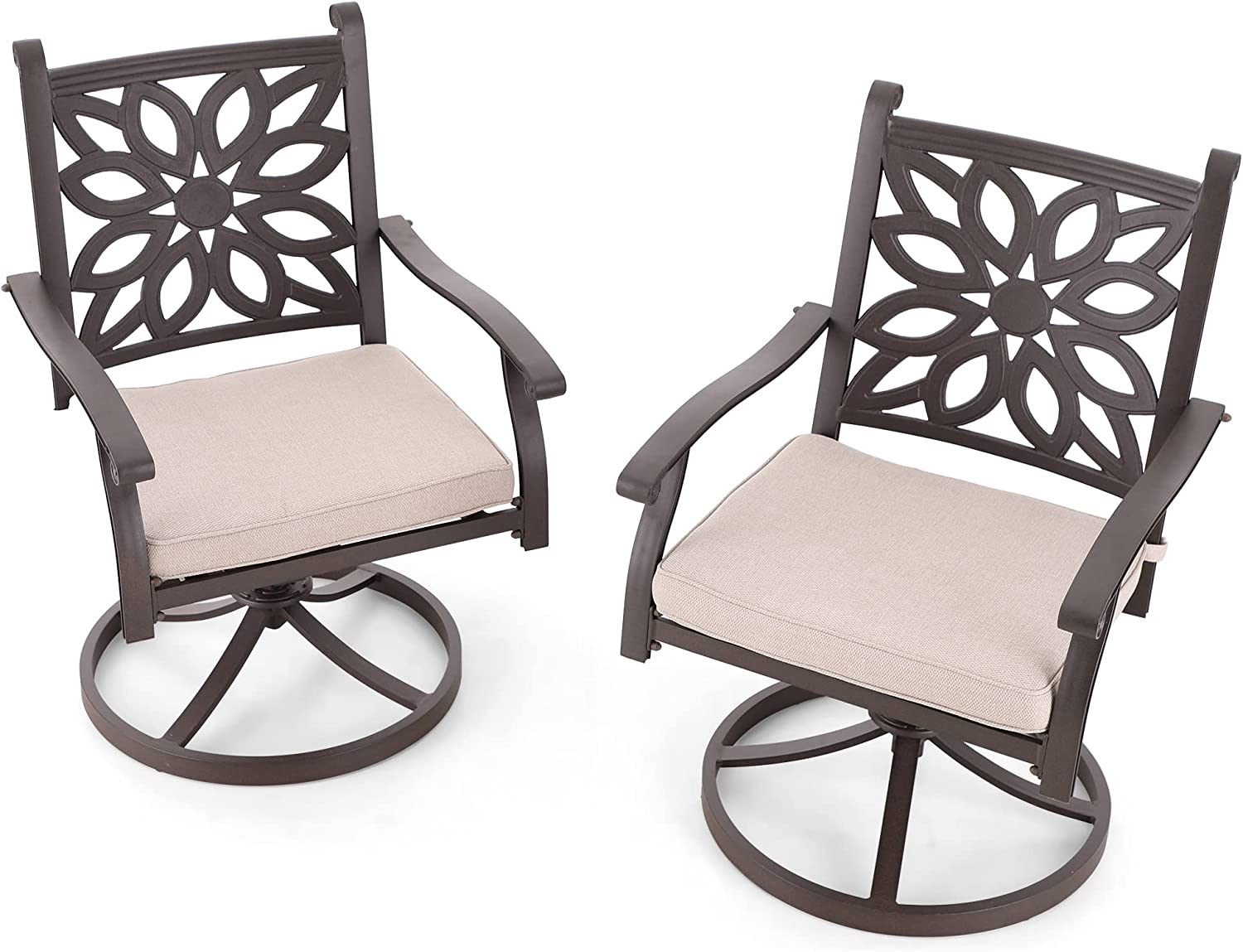 7 PCS Cast Aluminum Retro Design Patio Dining Set with 6 Swivel & Rock