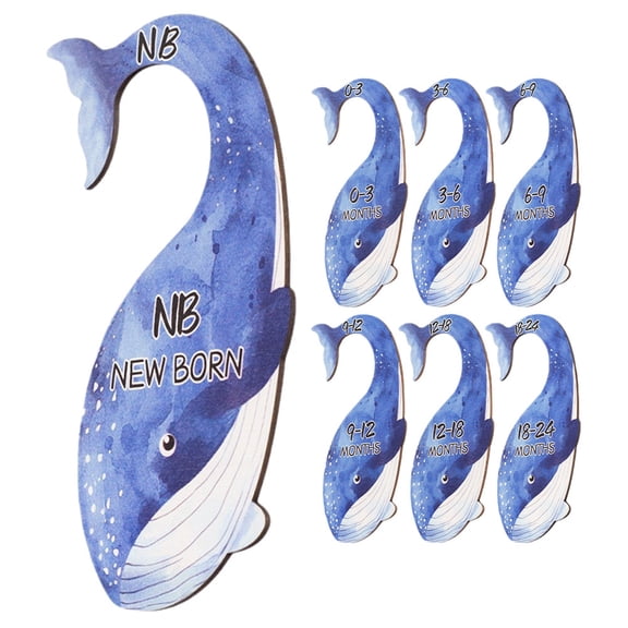 Whale Shaped Wooden Baby Closet Dividers for Home Use Blue Material Adorable Design 7 Pieces