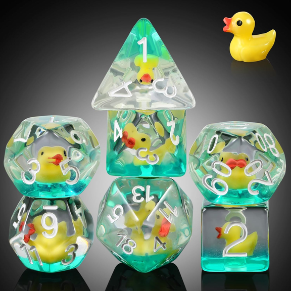 7 PCS DND Dice, Polyhedral Dice Set Filled with Yellow Duck,For D&D RPGs and Tabletop Games