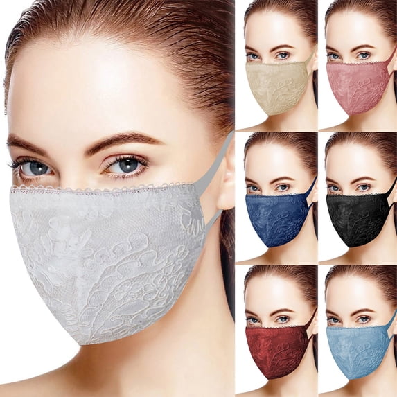 7 PCS Different Colors Reusable Face Mask Protect Comfy Washable Cover Cloth Masks Nose Clip Wire Unisex Lace Flowers Patternr (G Multicolor)