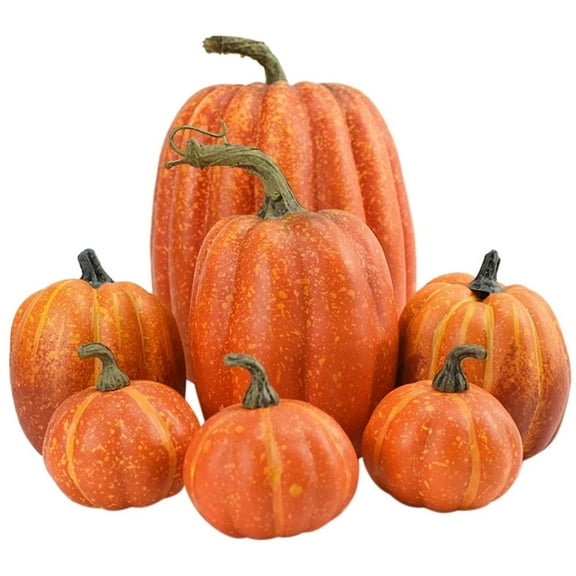 7 PCS Fall Artificial Pumpkins Harvest Decoration,Assorted Sizes, for Halloween Thanksgiving Autumn Harvest DIY Foam Pumpkin Party Supplies
