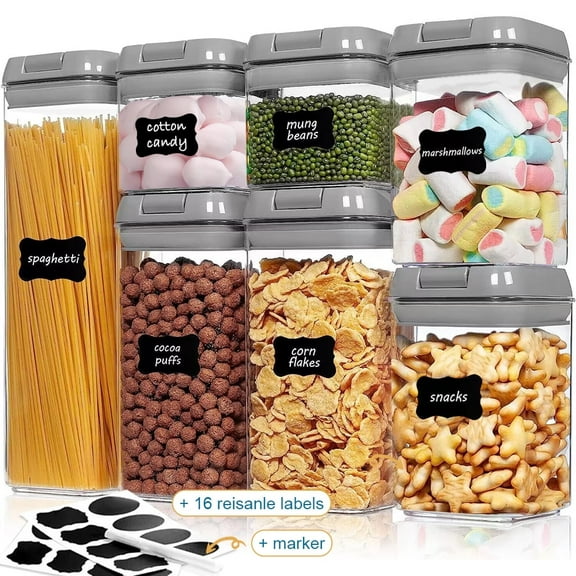 7 PCS Food Storage Containers With Lids, BPA Free Kitchen Airtight Storage Containers for Spaghetti, Pasta, Dry Food,Flour and Sugar, Plastic Canisters for Pantry Organization and Storage