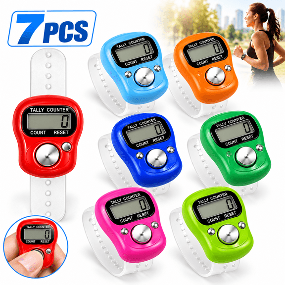 7 Pcs Electronic Tally Counter, Resettable Hand Tally Clicker Counter, Handheld Digital Counter with 5 Digit Number and LCD Electronic Digital Display, Finger Counter for Knitting Golf Lap Counting