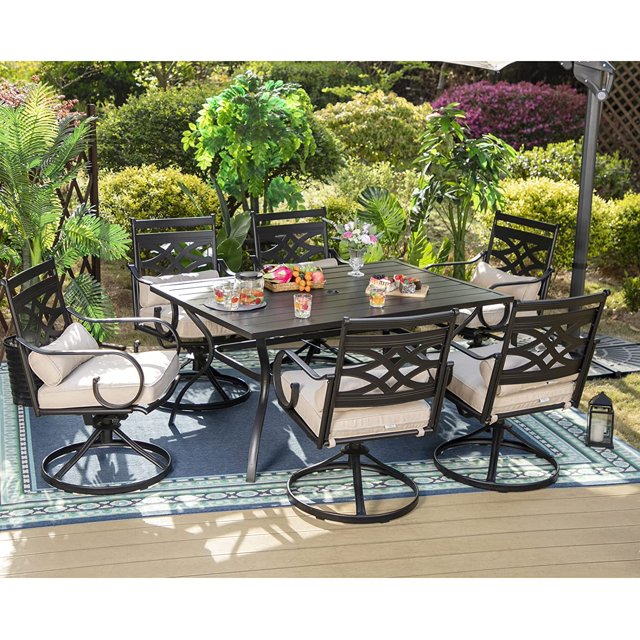 7 PCS Heavy Duty Metal Patio Dining Sets with 6 Swivel Chairs (Cushion