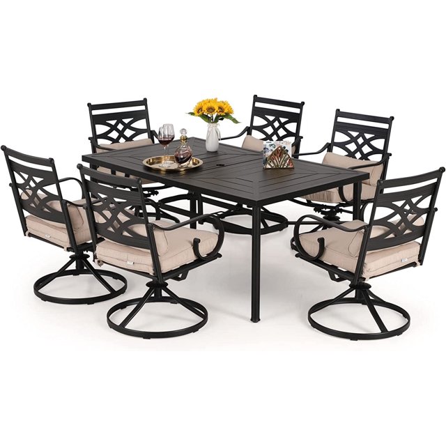 7 PCS Heavy Duty Metal Patio Dining Sets with 6 Swivel Chairs (Cushion
