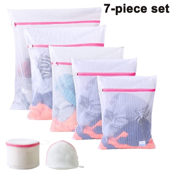7 PCS Large Heavy Duty Mesh Wash Laundry Bag-Net Fabric Durable and Reusable Wash bag,Travel Organization Bag for Clothes,Jeans,Bath Towels,Style 2