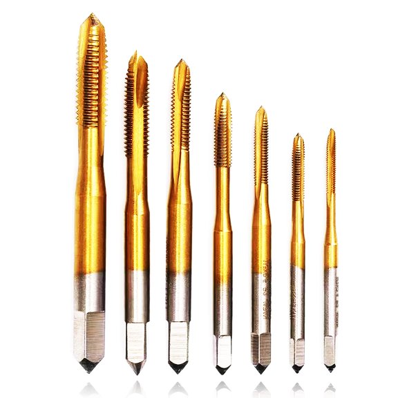 7 PCS Metric Tap Set HSS6542 Titanium Coated Spiral Point Machine Screw Thread Tapping Tool M2 M2.5 M3 M3.5 M4 M5 M6