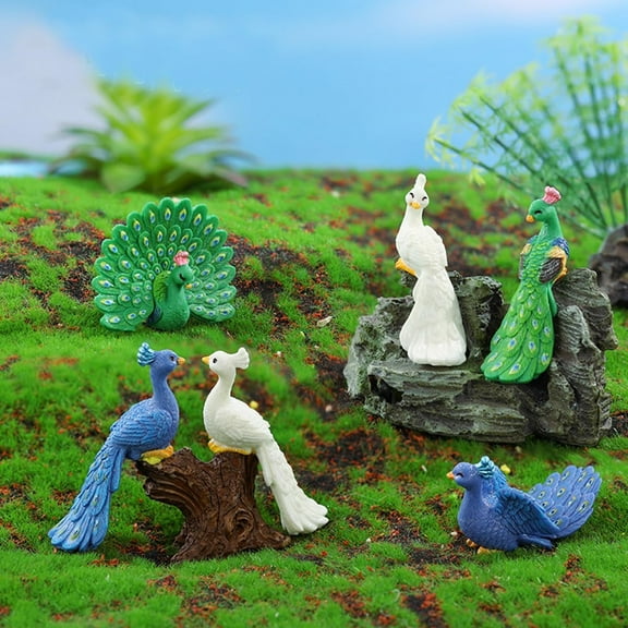 7 PCS Mini Resin Peacock, Fairy Garden Accessories, Miniature Figurines, Micro Landscape Ornaments