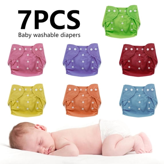 EUWBSSR 7 PCS Multicolor Reusable Baby Infant Nappy Cloth Diapers Soft Washable Size Adjustable