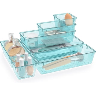 7 PCS Plastic Drawer Organizer Set, 4 Sizes Clear Desk Drawer Storage Trays for Bathroom Office Kitchen