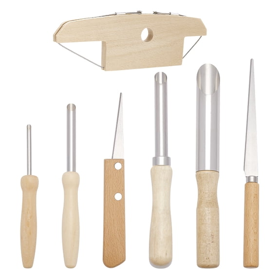 7 PCS Pottery Tools Cutting Clay Trimming Tool Set Stainless Steel Clays Sculpting Tools with Wood Handle Professional Carving Kit