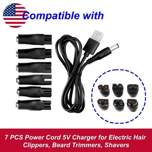 7 PCS Power Cord 5V Charger for Electric Hair Clippers, Beard Trimmers, Shavers