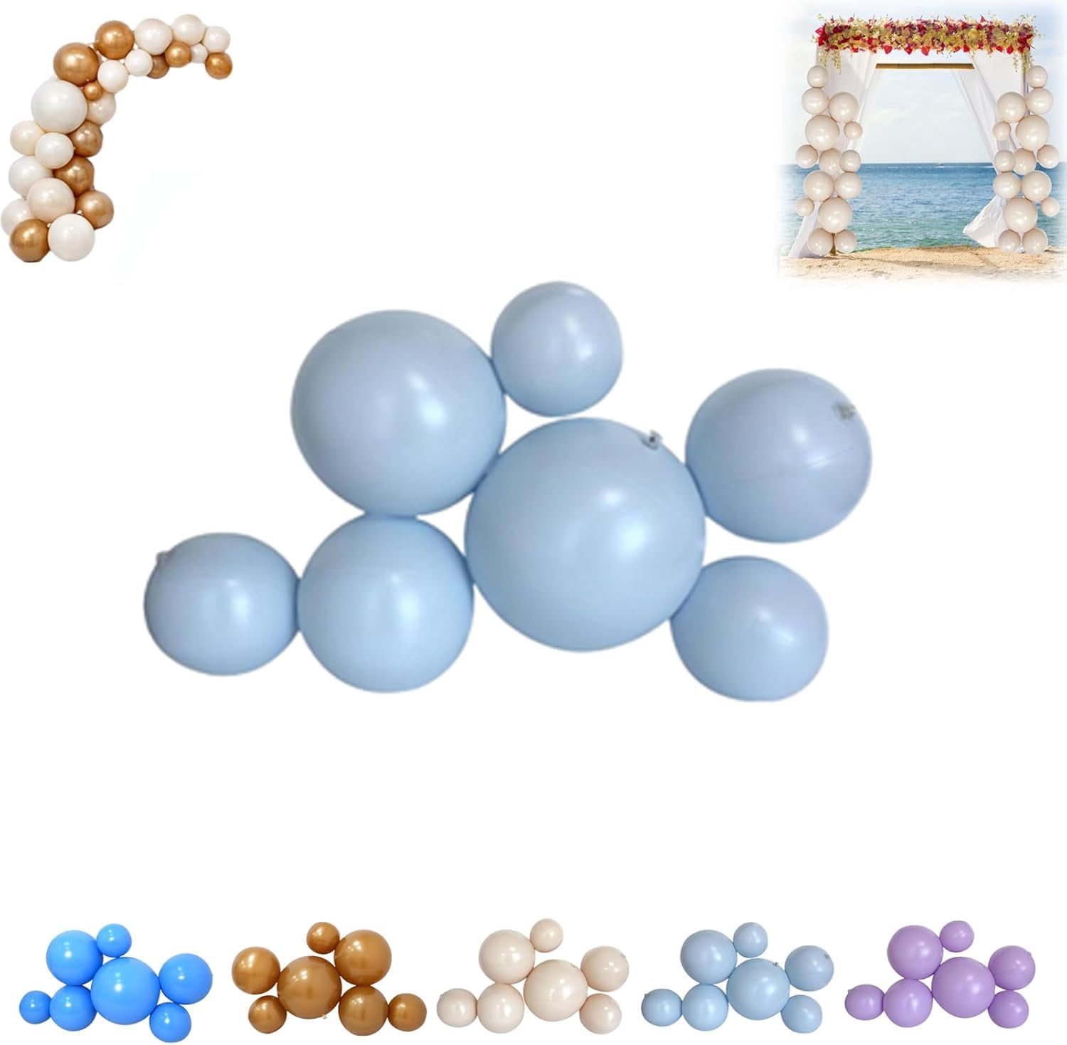 7 PCS Reusable Inflatable Balloon Garland Arch Kit, Linked Pvc Balloons with Elastic Bands & Leak-proof Nozzle, Party Decoration for Birthdays, Weddings & Valentine's Day