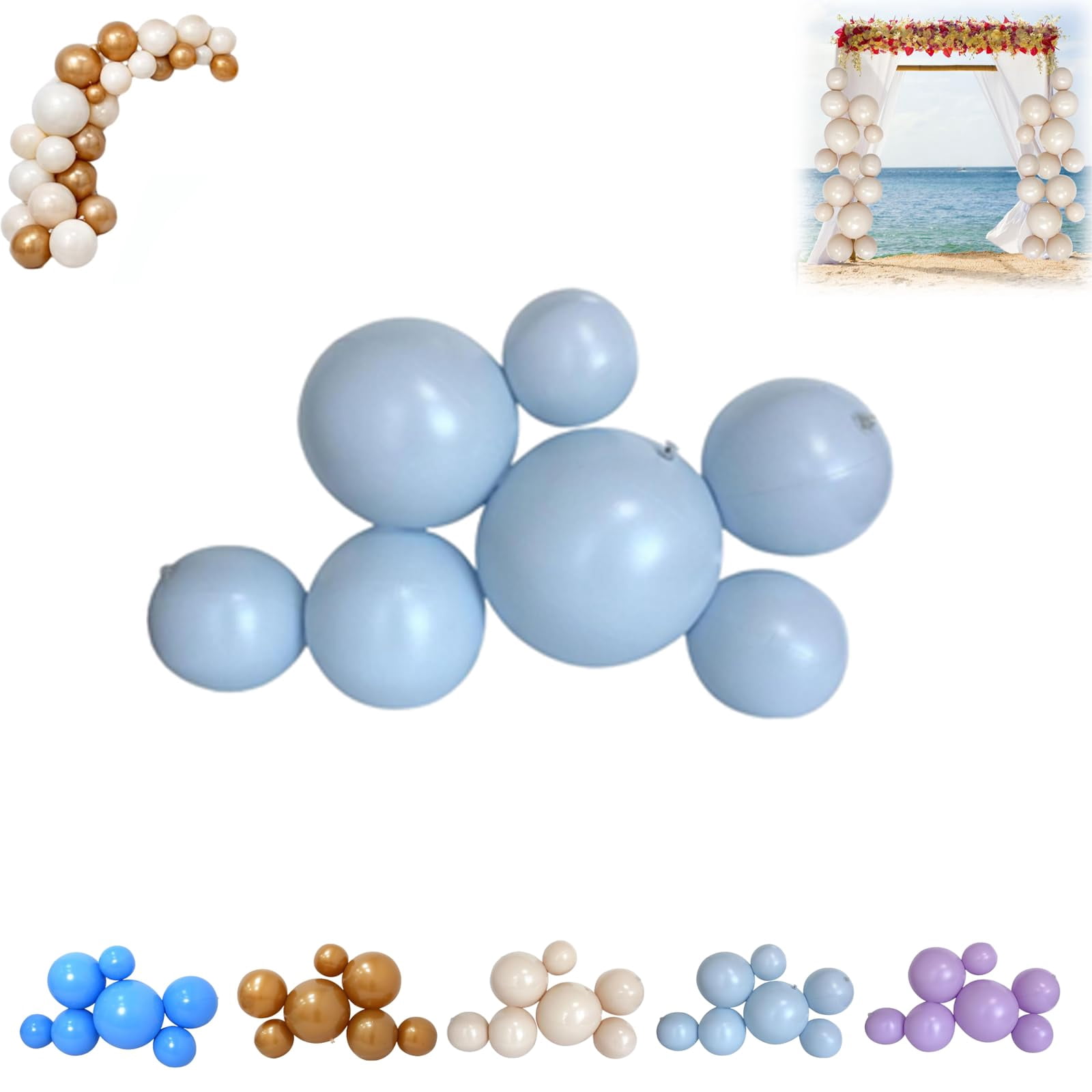 7 PCS Reusable Inflatable Balloon Garland Arch Kit, Linked Pvc Balloons with Elastic Bands & Leak-proof Nozzle, Party Decoration for Birthdays, Weddings & Valentine's Day