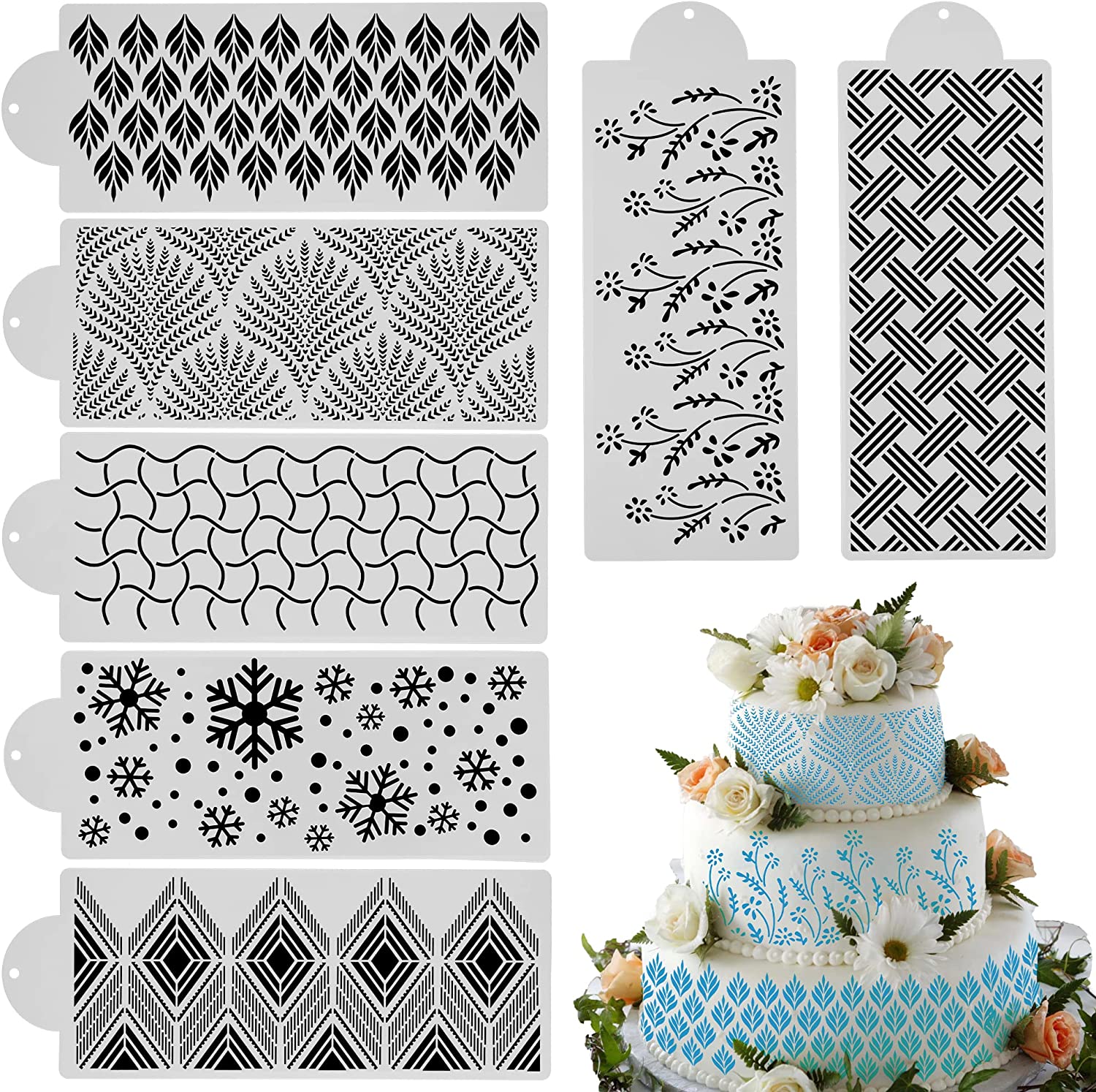 7 PCS Reuseable Floral Cake Decorating Stencils Perfect DIY Gift for