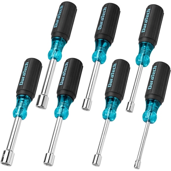 7 PCS SAE Nut Driver Set, Chrome Vanadium Steel Nut Drivers with Non-Slip Handles, Sizes 3/16, 1/4, 5/16, 11/32, 3/8, 7/16, 1/2-Inch, 1-Inch Hollow Shaft, Easy Nuts Tightening and Unscrewing