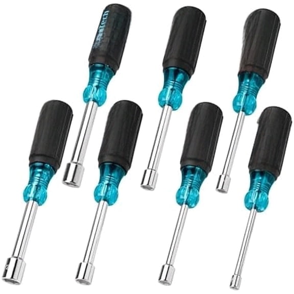 7 PCS SAE Nut Driver Set, Chrome Vanadium Steel Nut Drivers with Non-Slip Handles, Sizes 3/16, 1/4, 5/16, 11/32, 3/8, 7/16, 1/2-Inch, 1-Inch Hollow Shaft, Easy Nuts Tightening and Unscrewing