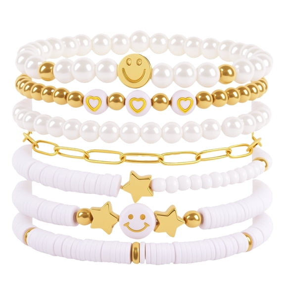 7 PCS Stretch Bracelets for Women, Adjustable Smile Star Charm Jewelry Set, Bohemian Friendship Gift for Gils Teens