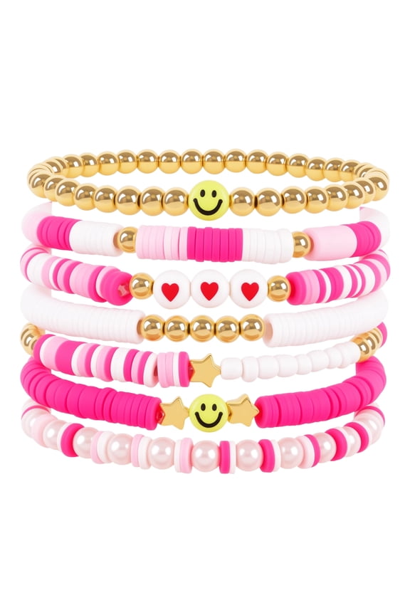 7 PCS Stretch Bracelets for Women, Adjustable Smile Star Charm Jewelry Set, Bohemian Friendship Gift for Gils Teens