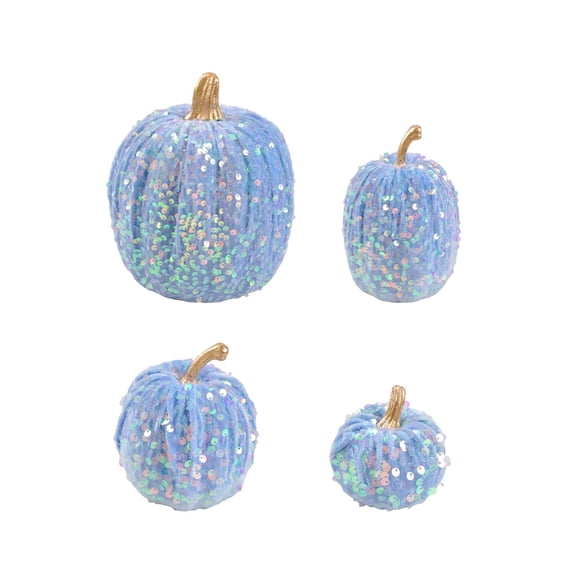 7 PCS Velvet Pumpkin Decor Set, Glitter Sequin Foam Pumpkins for Fall, Thanksgiving & Halloween Table Centerpiece, Tiered Tray, Mantel, Home Decorations