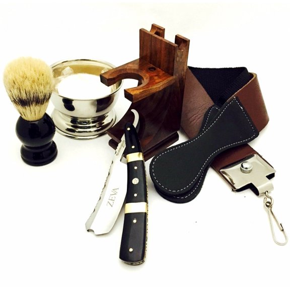 7 PCS ZEVA SOLINGEN BUFFALO HORN STRAIGHT RAZOR SHAVING GIFT SET FOR CHRISTMAS