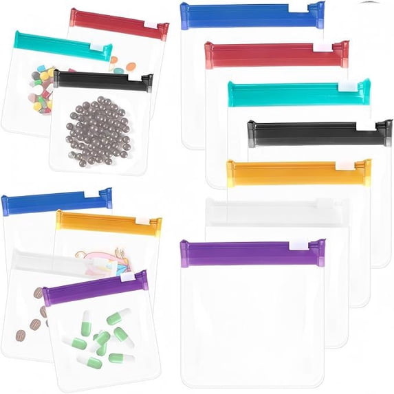 7 PCS Zippered Reusable Pill Storage Pouch Bags - Clear Plastic Pill Bags with Slide Lock for Small Items