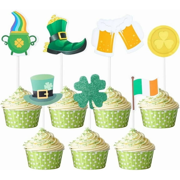 7 PCs St. Patrick's Day Birthday Cake Topper Lucky St. Patrick's Day Four Leaf Clover Irish Themed Cake Decorations Cake Topper Green Hat for Celebrating Cupcake Cake Decorations Supplies