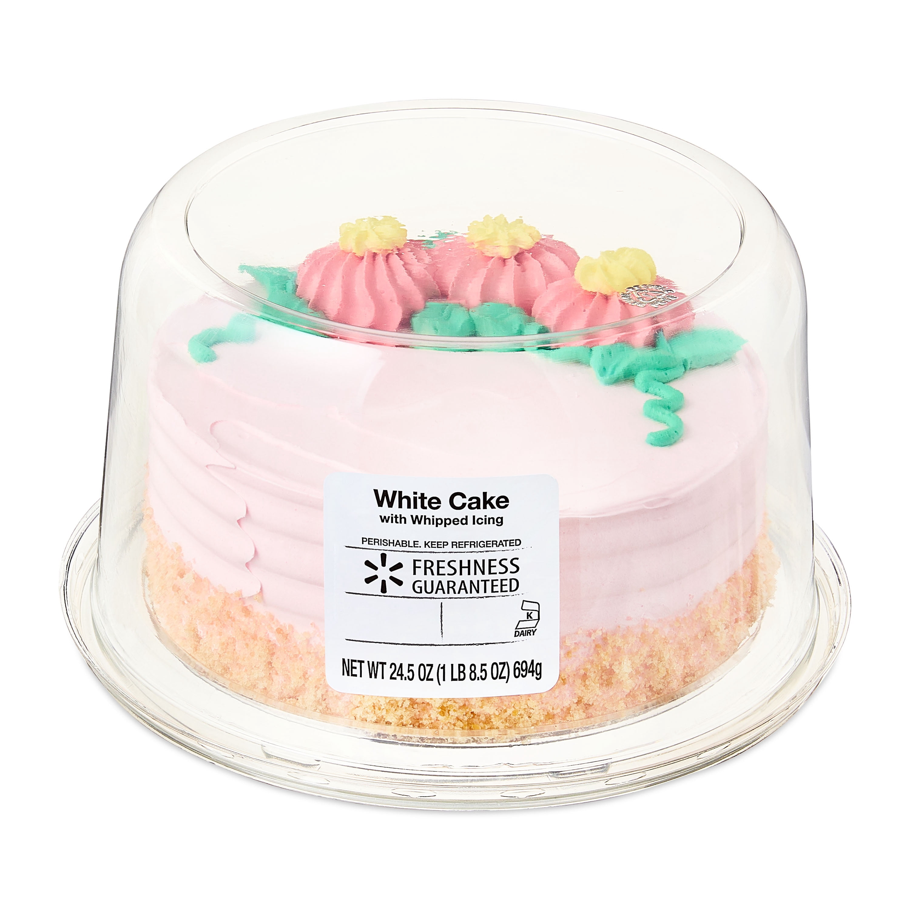 Freshness Guaranteed 7" White Cake with Pink Whipped Icing and Floral Details, 24.5 oz (Refrigerated)