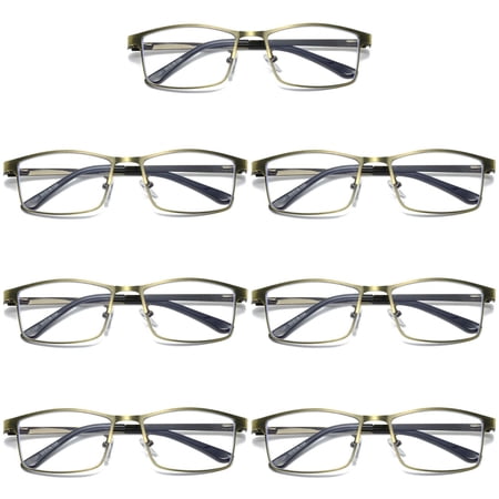 7 PK Brass Metal Frame Mens Reading Glasses Spring Hinge Blue Light Blocking Readers +1.50