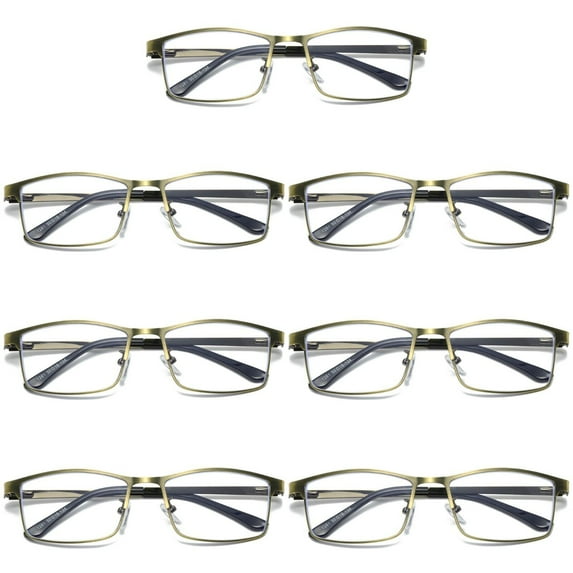 7 PK Brass Metal Frame Mens Reading Glasses Spring Hinge Blue Light Blocking Readers +2.00