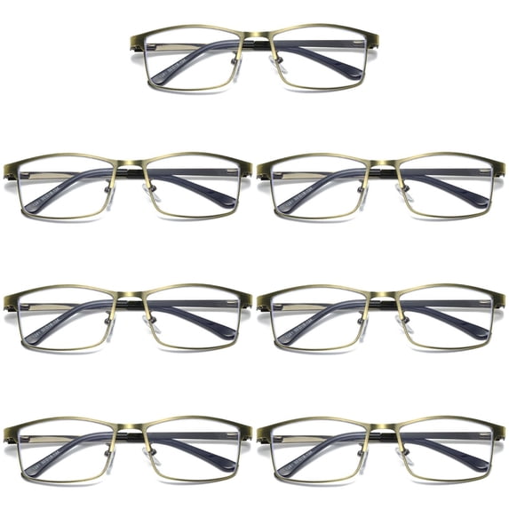 7 PK Brass Metal Frame Mens Reading Glasses Spring Hinge Blue Light Blocking Readers +2.50