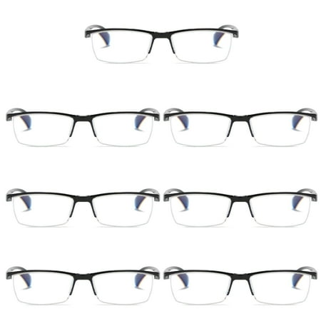 7 PK Mens Reading Glasses Readers - Rectangular Half-Frame - Lightweight & Spring Hinge - Block Harmful Blue Light +2.50