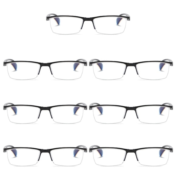 7 PK Mens Reading Glasses Readers - Rectangular Half-Frame - Lightweight & Spring Hinge - Block Harmful Blue Light +3.00