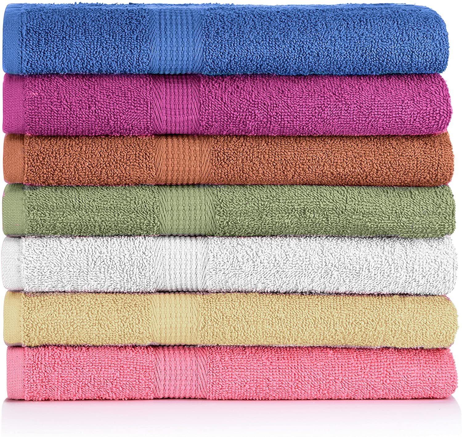 7-Pack 100% Cotton Bath Towels - 27"x54" Soft & Absorbent in 7 Colors