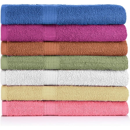 7-Pack 100% Cotton Bath Towels - 27"x54" Soft & Absorbent in 7 Colors
