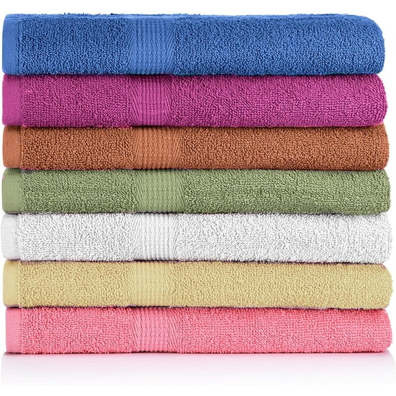 7-Pack 100% Cotton Bath Towels - 27"x54" Soft & Absorbent in 7 Colors