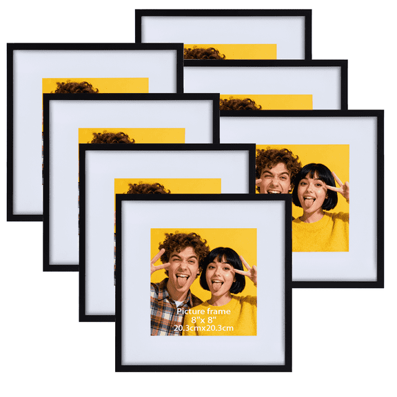 7 Pack 12x12 Picture Frame with 8x8 Openings, Black